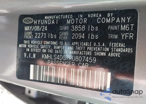 2024 Hyundai Elantra Sel z USA, uszkodzony, nr VIN KMHLS4DG7RU807459